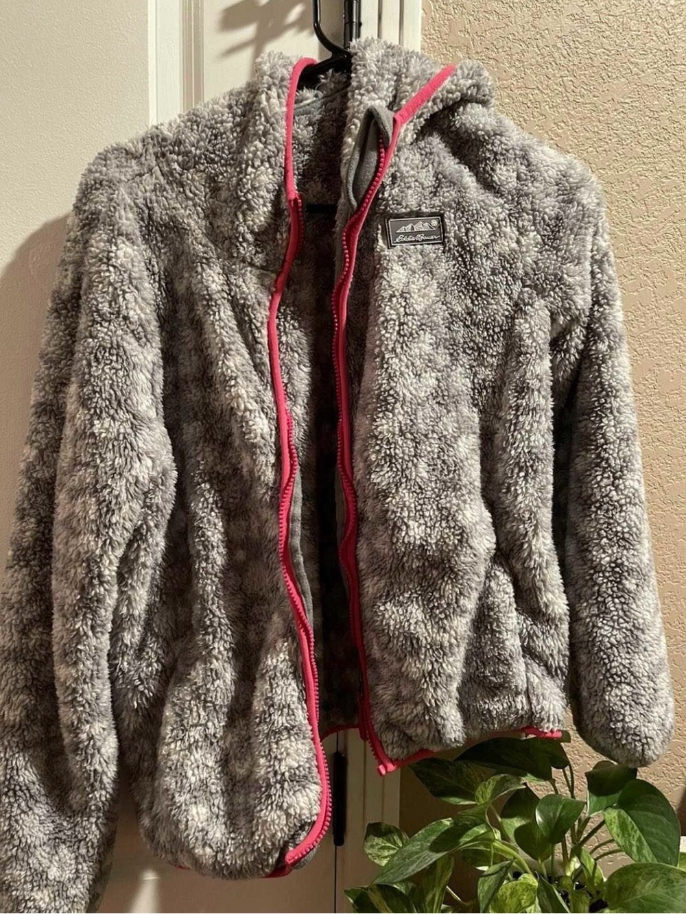 Kids' Gray Fleece Jacket with Pink Trim